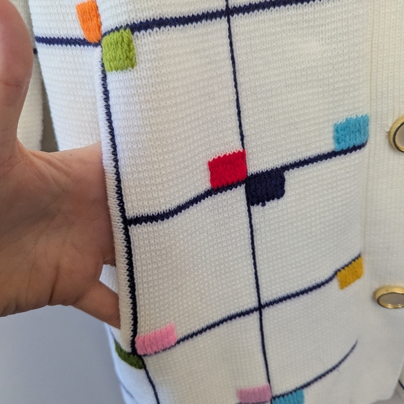 Vintage Colorful Geometric Cardigan Sweater Maximalist Grid Retro - Picture 10 of 12